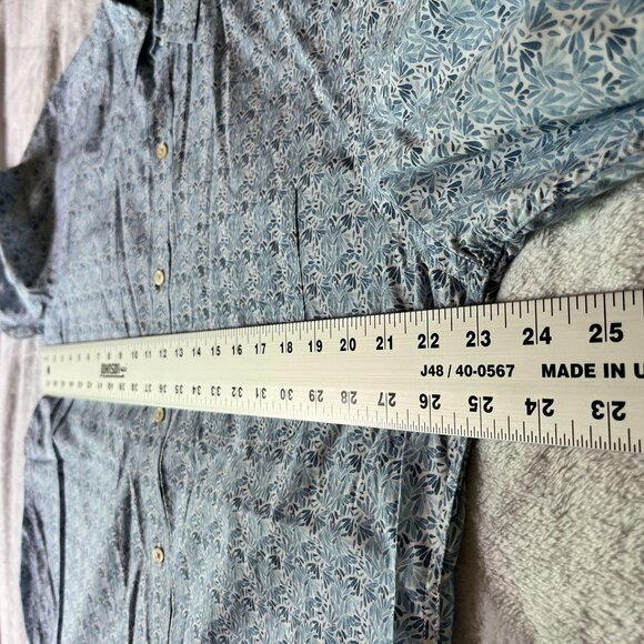 J. McLaughlin Mens Blue Leaf Print Long Sleeve Button-Up Shirt Large Stretch - Picture 6 of 9